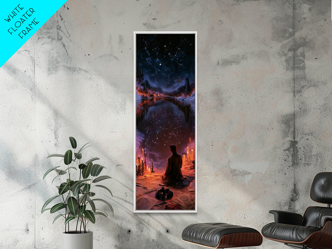 The Mirror Lake Of Lost Constellations, Lovecraftian Portrait Art, Tall Narrow Wall Art, Framed Canvas Print, Gothic Wall Decor