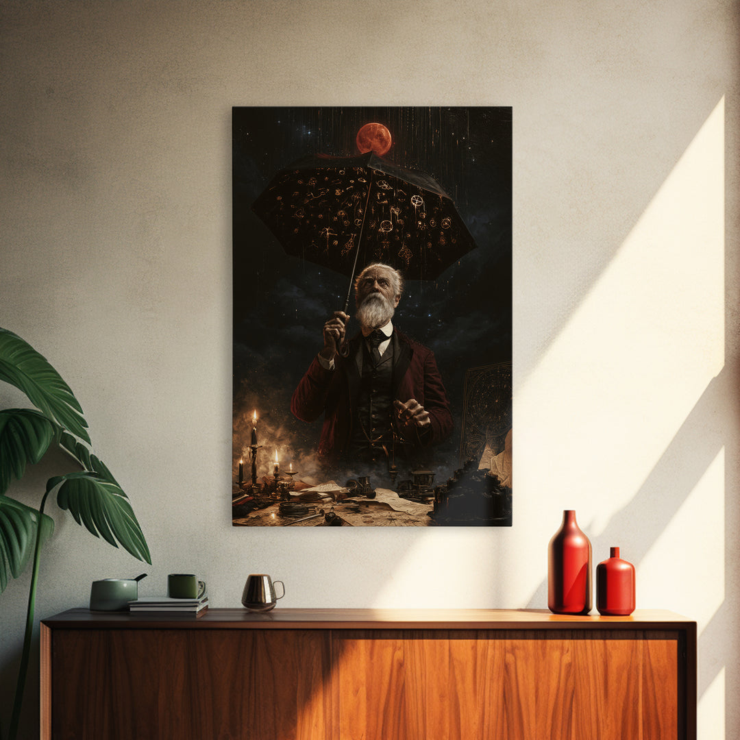 The Umbrella Of The Outer Rain, Dark Academia Wall Art, Vertical Wall Art, Canvas Print, Gothic Wall Decor, Halloween Portrait Art