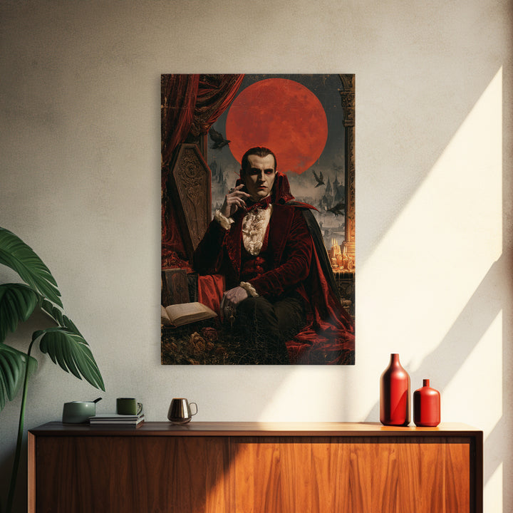 The Crimson Count, Victorian Vampire Portrait, Vertical Canvas Print, Macabre Home Decor, Antique Horror Decor, Classic Monster Art