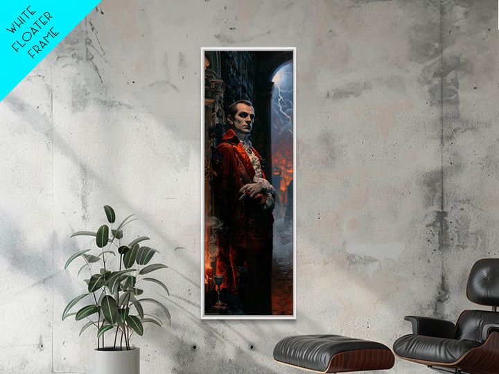 The Crimson Count, Victorian Vampire Portrait, Tall Narrow Canvas Print, Antique Style Decor, Gothic Wall Decor, Classic Monster Art