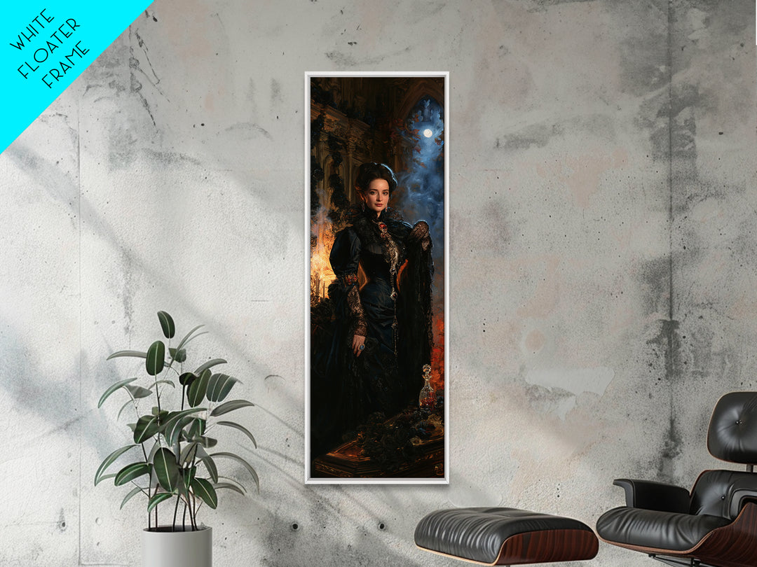 The Rose-Coffin Countess, Victorian Vampire Portrait, Tall Narrow Canvas Print, Macabre Home Decor, Gothic Wall Decor, Classic Monster Art