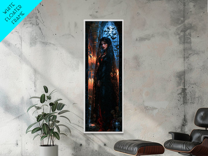 The Widow Of Black Veils, Victorian Vampire Portrait, Tall Narrow Canvas Print, Dark Academia Decor, Classic Monster Art