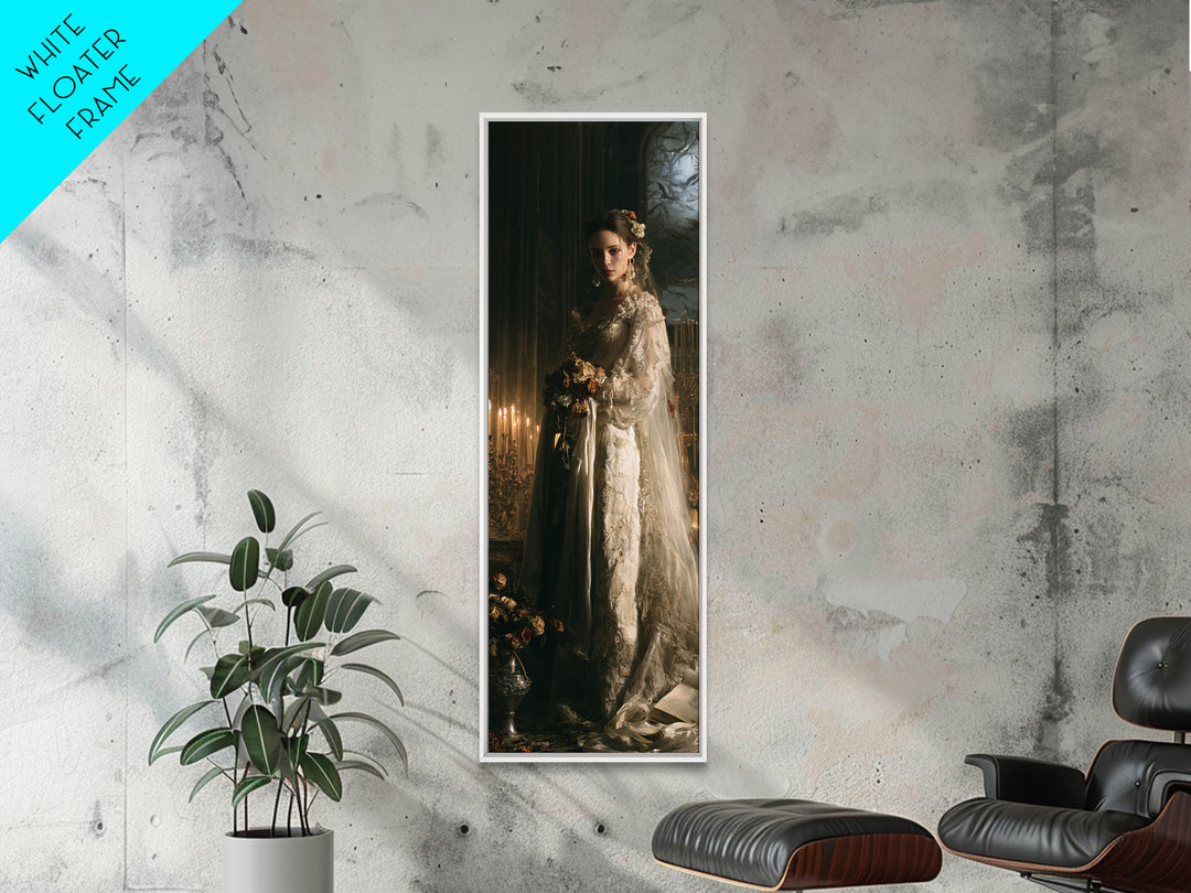 The Chapel Crypt Bride, Victorian Vampire Portrait, Tall Narrow Canvas Print, Classic Halloween Decor, Classic Monster Art
