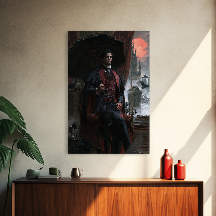 The Cemetery Gentleman, Victorian Vampire Portrait, Vertical Canvas Print, Gothic Home Decor, Gothic Wall Decor, Classic Monster Art
