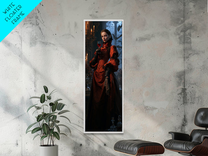 The Scarlet Thirst Duchess, Victorian Vampire Portrait, Tall Narrow Canvas Print, Antique Style Decor, Classic Monster Art
