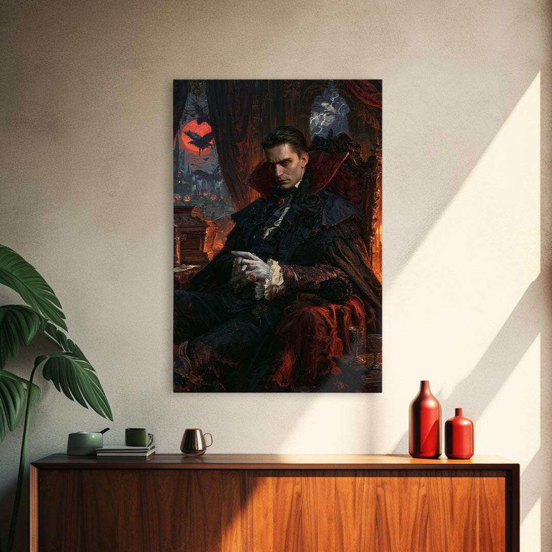 The Last Carpathian Lord, Victorian Vampire Portrait, Vertical Canvas Print, Classic Halloween Decor, Classic Monster Art