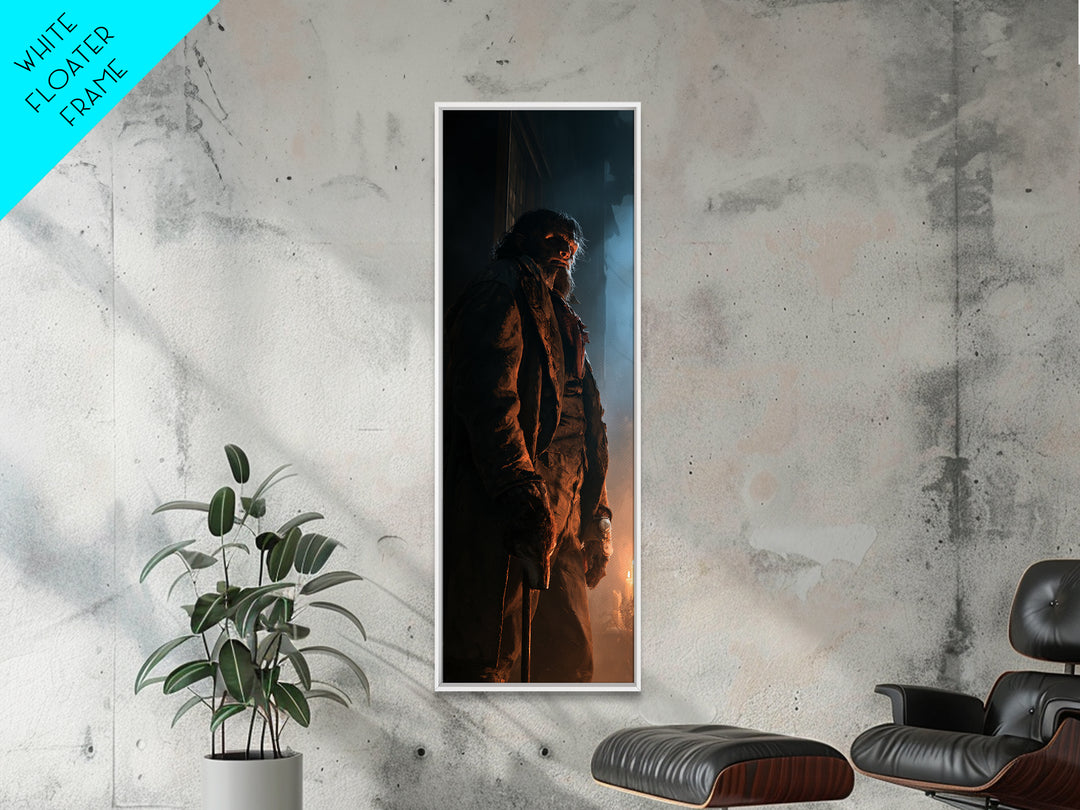 The Moorland Huntsman, Victorian Werewolf Portrait, Tall Narrow Canvas Print, Gothic Home Decor, Spooky Season Decor, Classic Monster Art