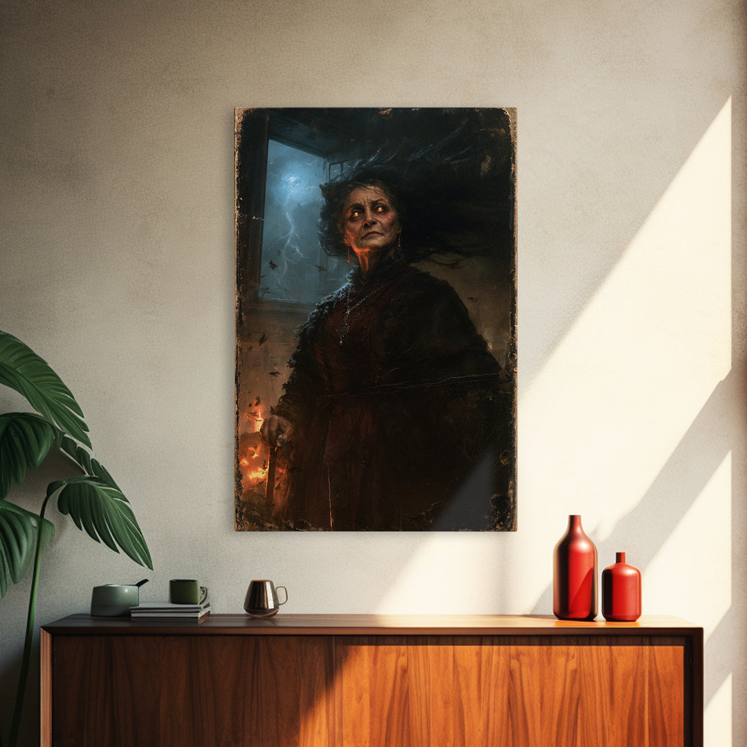 The Widow Of The Full Moon, Victorian Werewolf Portrait, Vertical Canvas Print, Gothic Home Decor, Gothic Wall Decor, Classic Monster Art