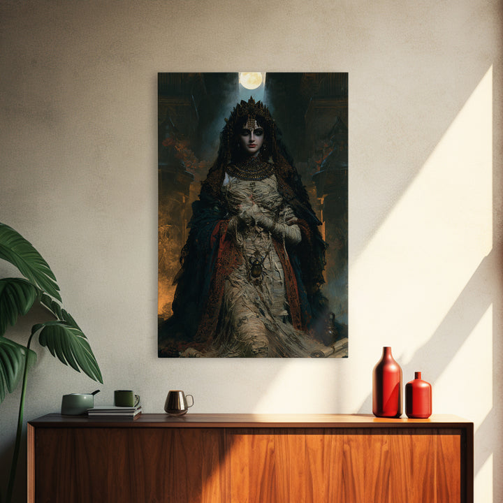 The Pharaoh’s Bride, Victorian Mummy Portrait, Vertical Canvas Print, Dark Academia Decor, Antique Horror Decor, Classic Monster Art