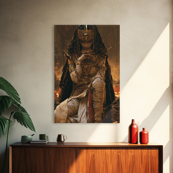 The Scarab Priestess, Victorian Mummy Portrait, Vertical Canvas Print, Macabre Home Decor, Spooky Season Decor, Classic Monster Art