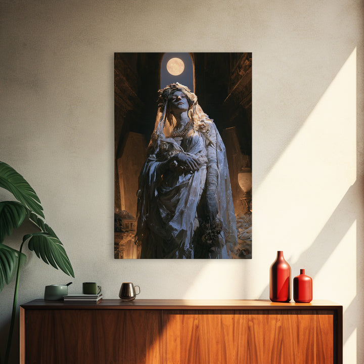 The Mausoleum Bride, Victorian Mummy Portrait, Vertical Canvas Print, Antique Style Decor, Canvas Print, Classic Monster Art