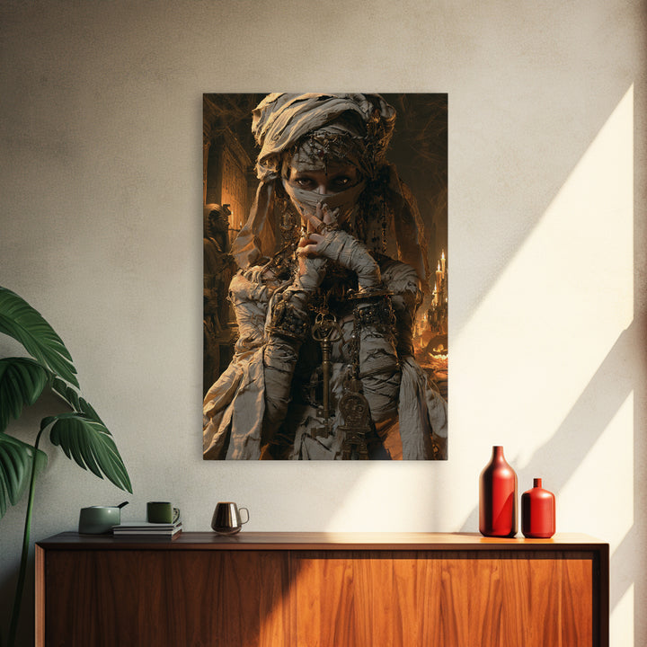 The Pyramid Heiress, Victorian Mummy Portrait, Vertical Canvas Print, Gothic Home Decor, Halloween Portrait Art, Classic Monster Art