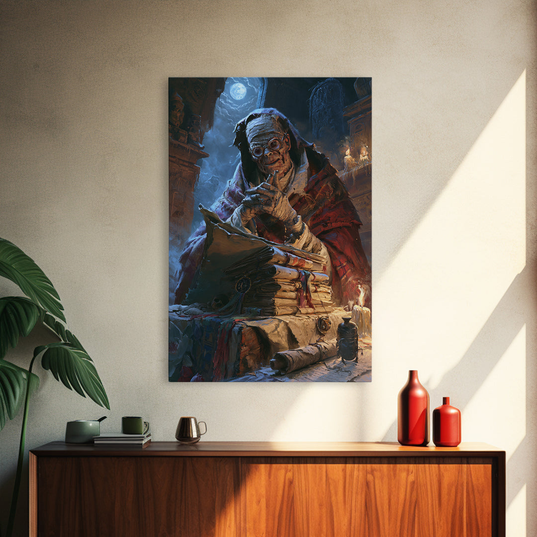 The Desert Archivist, Victorian Mummy Portrait, Vertical Canvas Print, Classic Halloween Decor, Canvas Print, Classic Monster Art