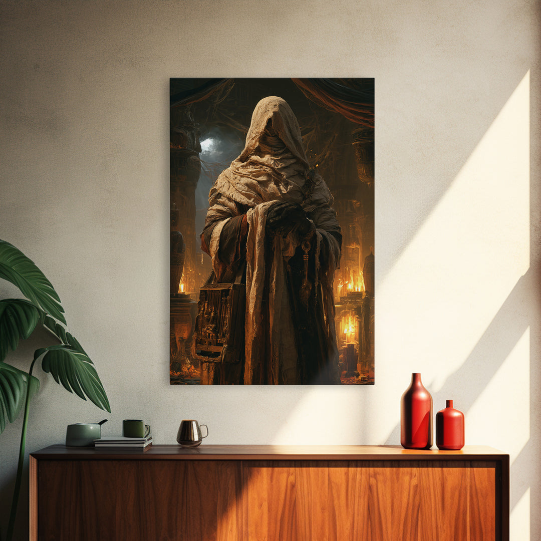 The Moonlit Embalmer, Victorian Mummy Portrait, Vertical Canvas Print, Macabre Home Decor, Canvas Print, Classic Monster Art