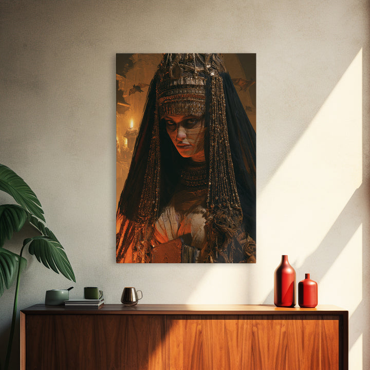 The Lost Nile Countess, Victorian Mummy Portrait, Vertical Canvas Print, Antique Style Decor, Halloween Portrait Art, Classic Monster Art