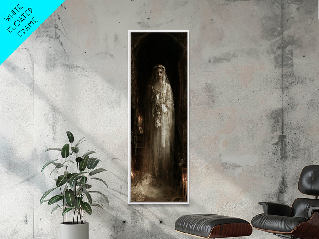 The Hollow-Eyed Bride, Victorian Ghost Portrait, Tall Narrow Canvas Print, Classic Halloween Decor, Canvas Print, Classic Monster Art