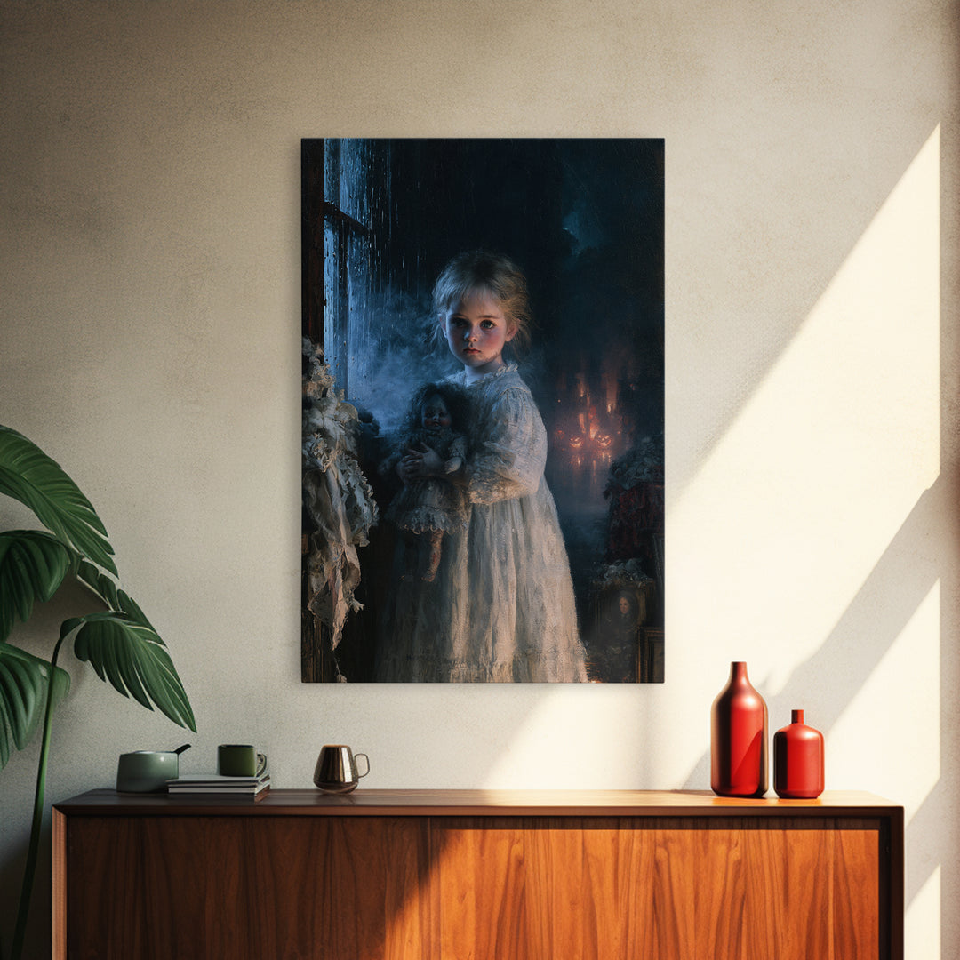 The Nursery Wisp, Victorian Ghost Portrait, Vertical Canvas Print, Dark Academia Decor, Gothic Wall Decor, Classic Monster Art