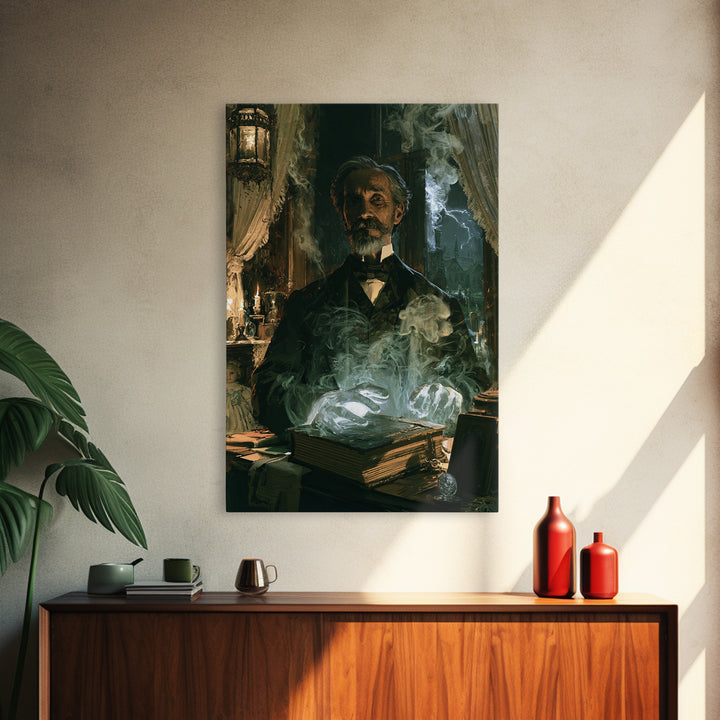 The Library Specter, Victorian Ghost Portrait, Vertical Canvas Print, Classic Halloween Decor, Antique Horror Decor, Classic Monster Art