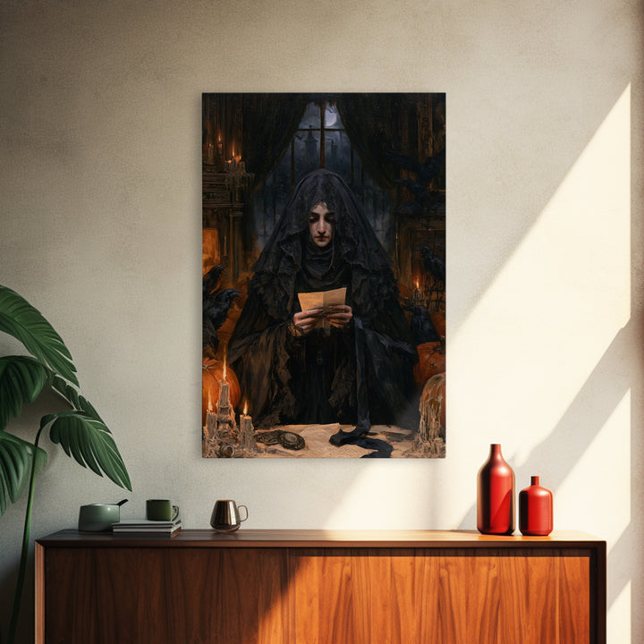 The Veiled Mourner, Victorian Ghost Portrait, Vertical Canvas Print, Antique Style Decor, Halloween Portrait Art, Classic Monster Art