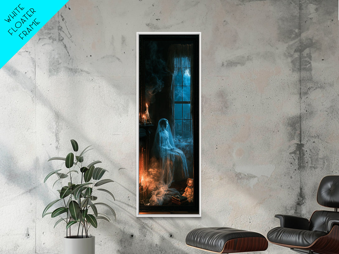 The Hearthside Shade, Victorian Ghost Portrait, Tall Narrow Canvas Print, Macabre Home Decor, Gothic Wall Decor, Classic Monster Art