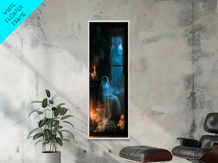The Hearthside Shade, Victorian Ghost Portrait, Tall Narrow Canvas Print, Macabre Home Decor, Gothic Wall Decor, Classic Monster Art