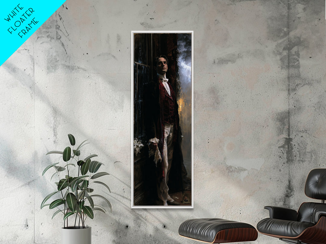 The Ballroom Phantom, Victorian Ghost Portrait, Tall Narrow Canvas Print, Dark Academia Decor, Halloween Portrait Art, Classic Monster Art