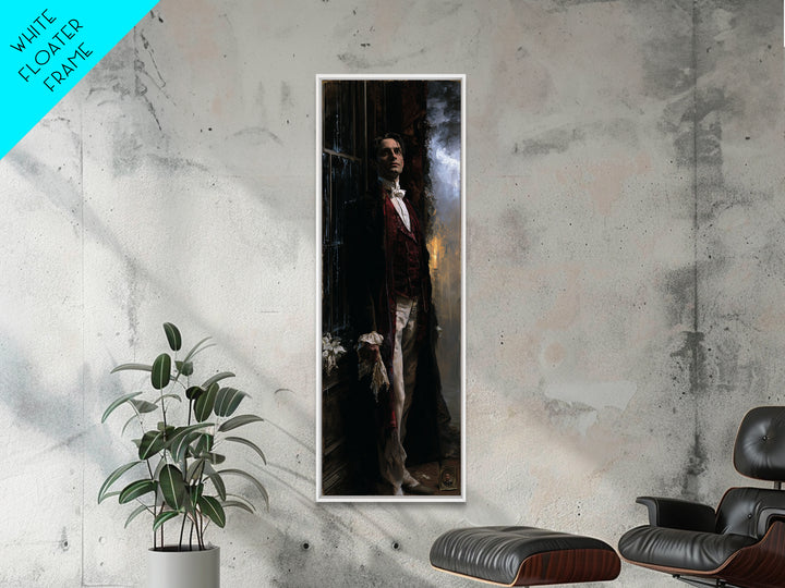 The Ballroom Phantom, Victorian Ghost Portrait, Tall Narrow Canvas Print, Dark Academia Decor, Halloween Portrait Art, Classic Monster Art