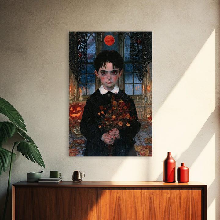 The Churchyard Child, Victorian Ghost Portrait, Vertical Canvas Print, Classic Halloween Decor, Canvas Print, Classic Monster Art