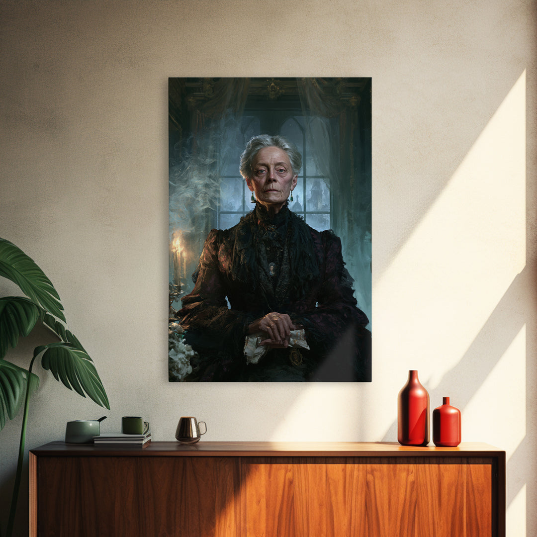 The Widow Of Ash Street, Victorian Ghost Portrait, Vertical Canvas Print, Macabre Home Decor, Spooky Season Decor, Classic Monster Art