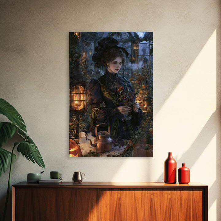 The Greenhouse Witch, Victorian Witch Portrait, Vertical Canvas Print, Macabre Home Decor, Gothic Wall Decor, Classic Monster Art