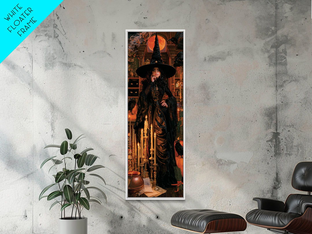The Candle Witch, Victorian Witch Portrait, Tall Narrow Canvas Print, Classic Halloween Decor, Halloween Portrait Art, Classic Monster Art