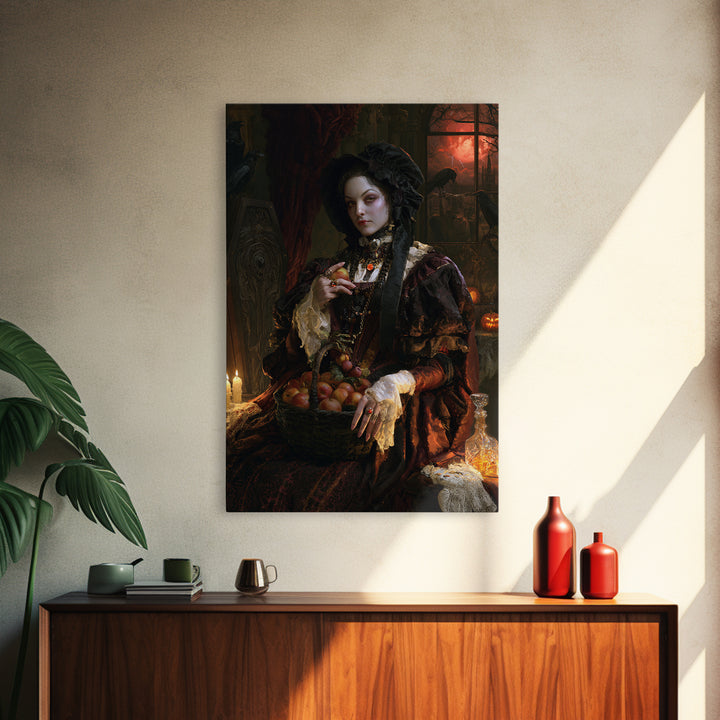 The Orchard Hexer, Victorian Witch Portrait, Vertical Canvas Print, Macabre Home Decor, Halloween Portrait Art, Classic Monster Art
