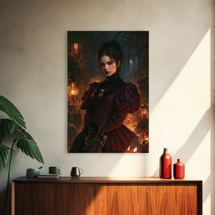 The Velvet Coven Sister, Victorian Witch Portrait, Vertical Canvas Print, Gothic Home Decor, Gothic Wall Decor, Classic Monster Art