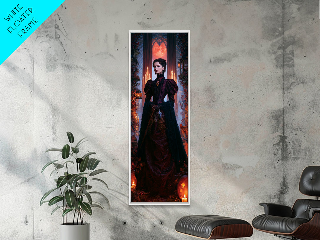 The Velvet Coven Sister, Victorian Witch Portrait, Tall Narrow Canvas Print, Macabre Home Decor, Gothic Wall Decor, Classic Monster Art