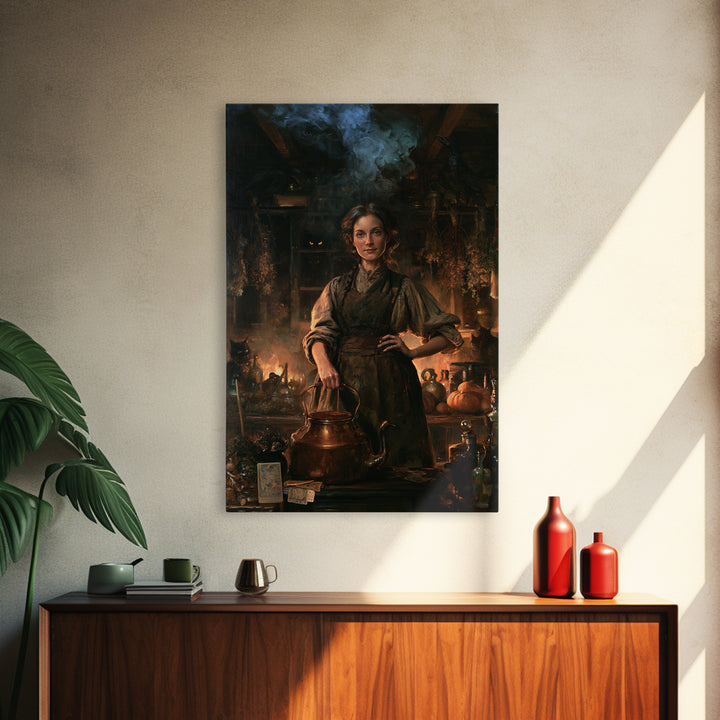 The Kitchen Witch, Victorian Witch Portrait, Vertical Canvas Print, Macabre Home Decor, Halloween Portrait Art, Classic Monster Art