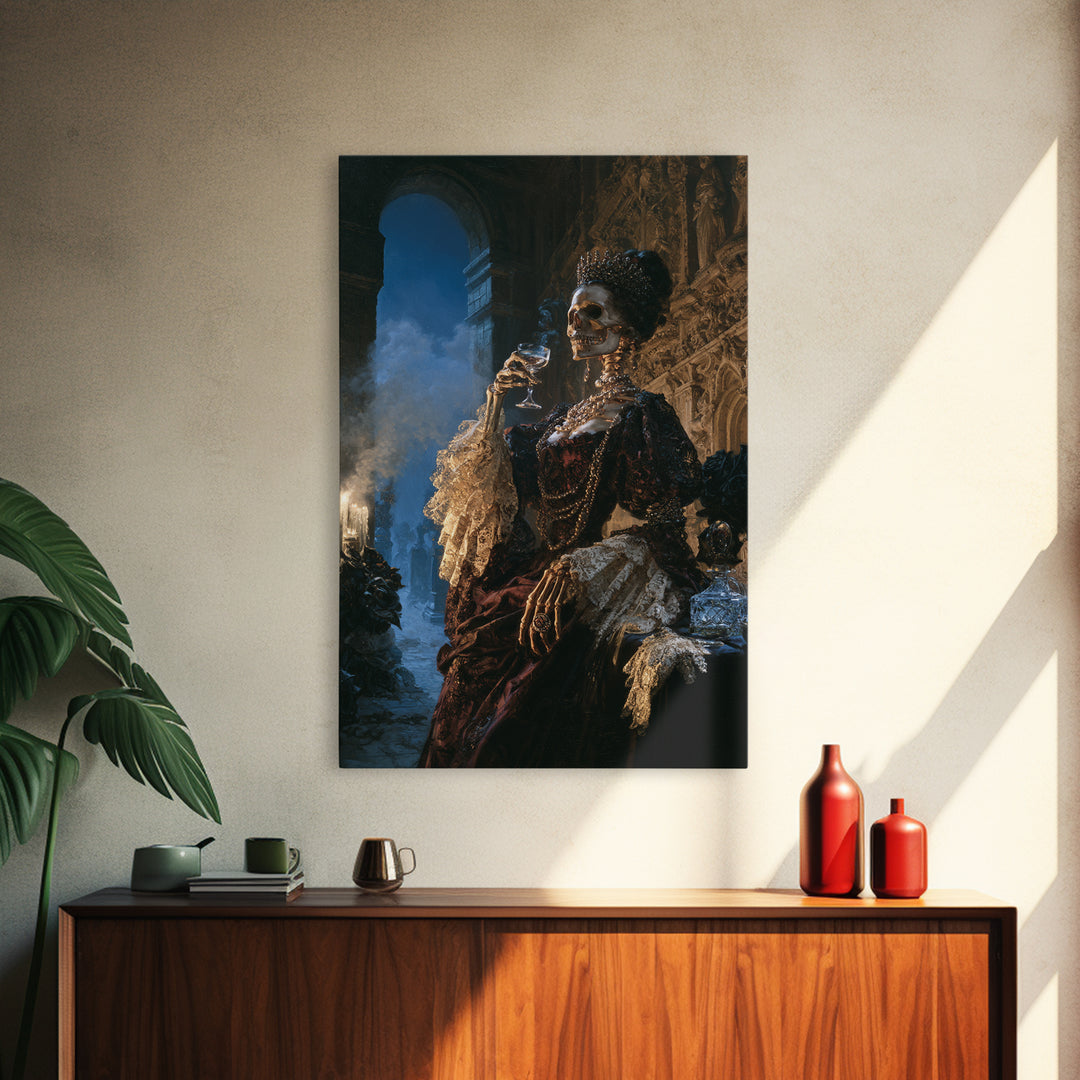 The Lace-Boned Countess, Victorian Skeleton Portrait, Vertical Canvas Print, Gothic Home Decor, Gothic Wall Decor, Classic Monster Art