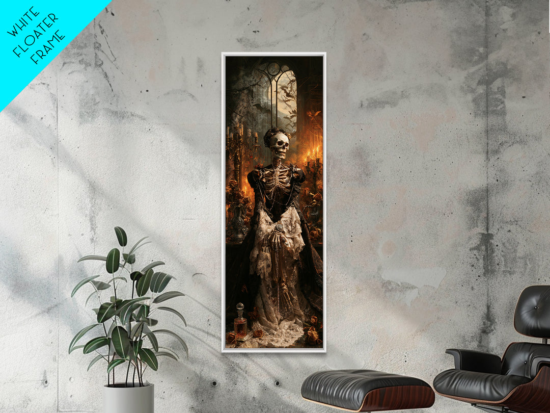 The Lace-Boned Countess, Victorian Skeleton Portrait, Tall Narrow Canvas Print, Gothic Home Decor, Canvas Print, Classic Monster Art