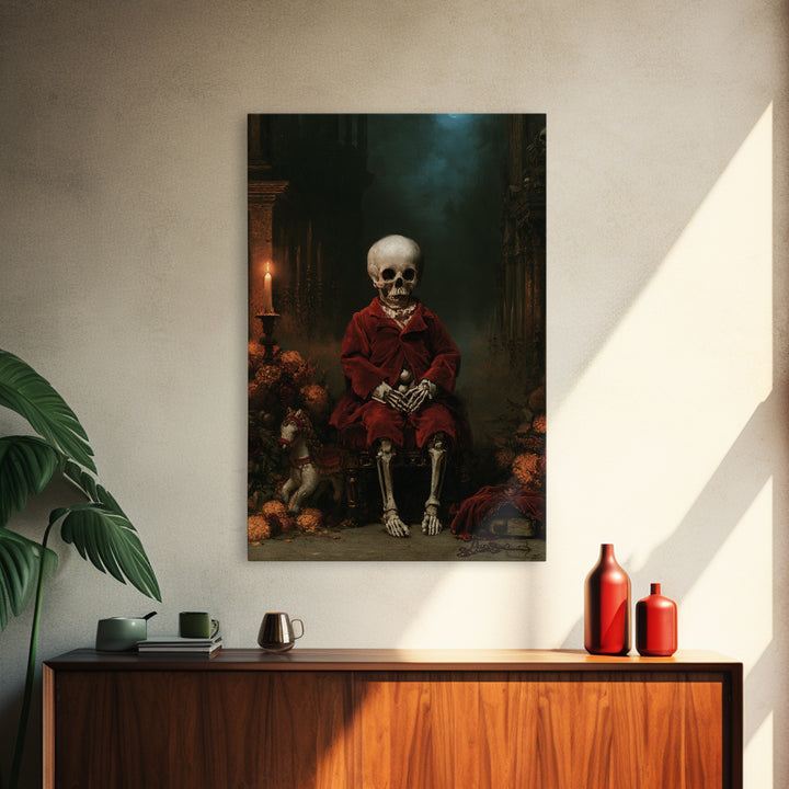 The Ossuary Child, Victorian Skeleton Portrait, Vertical Canvas Print, Antique Style Decor, Gothic Wall Decor, Classic Monster Art
