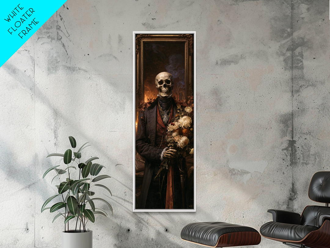 The Graveyard Dandy, Victorian Skeleton Portrait, Tall Narrow Canvas Print, Gothic Home Decor, Halloween Portrait Art, Classic Monster Art