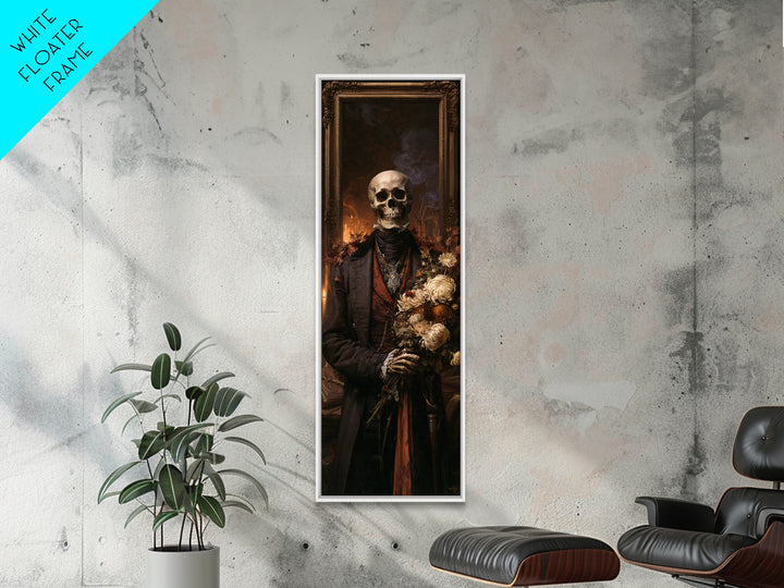 The Graveyard Dandy, Victorian Skeleton Portrait, Tall Narrow Canvas Print, Gothic Home Decor, Halloween Portrait Art, Classic Monster Art