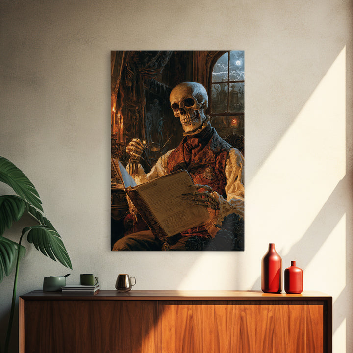 The Gentleman Anatomist, Victorian Skeleton Portrait, Vertical Canvas Print, Dark Academia Decor, Canvas Print, Classic Monster Art