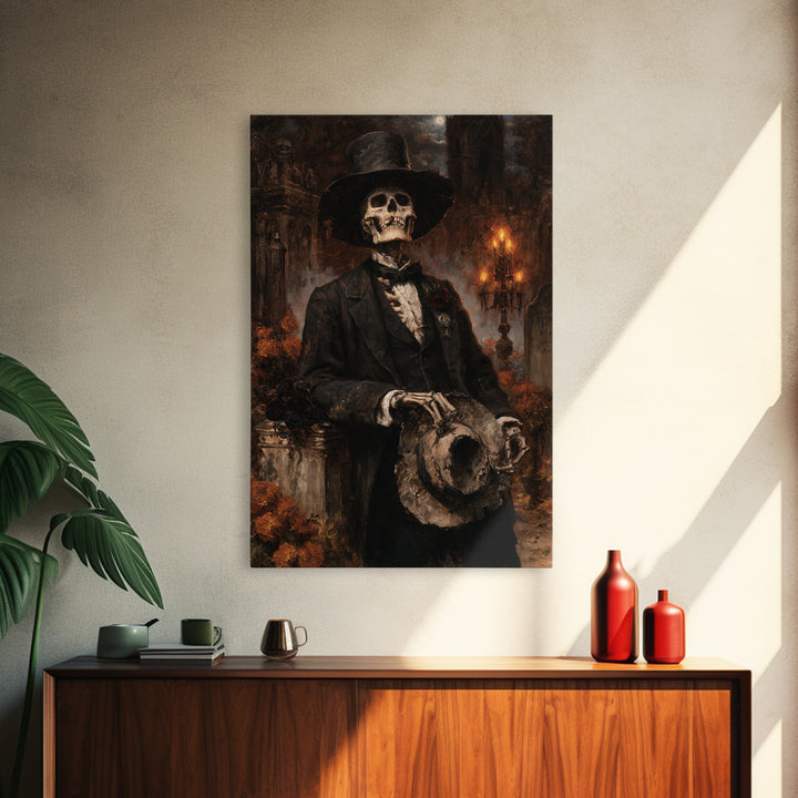 The Harvest Bones, Victorian Skeleton Portrait, Vertical Canvas Print, Macabre Home Decor, Halloween Portrait Art, Classic Monster Art