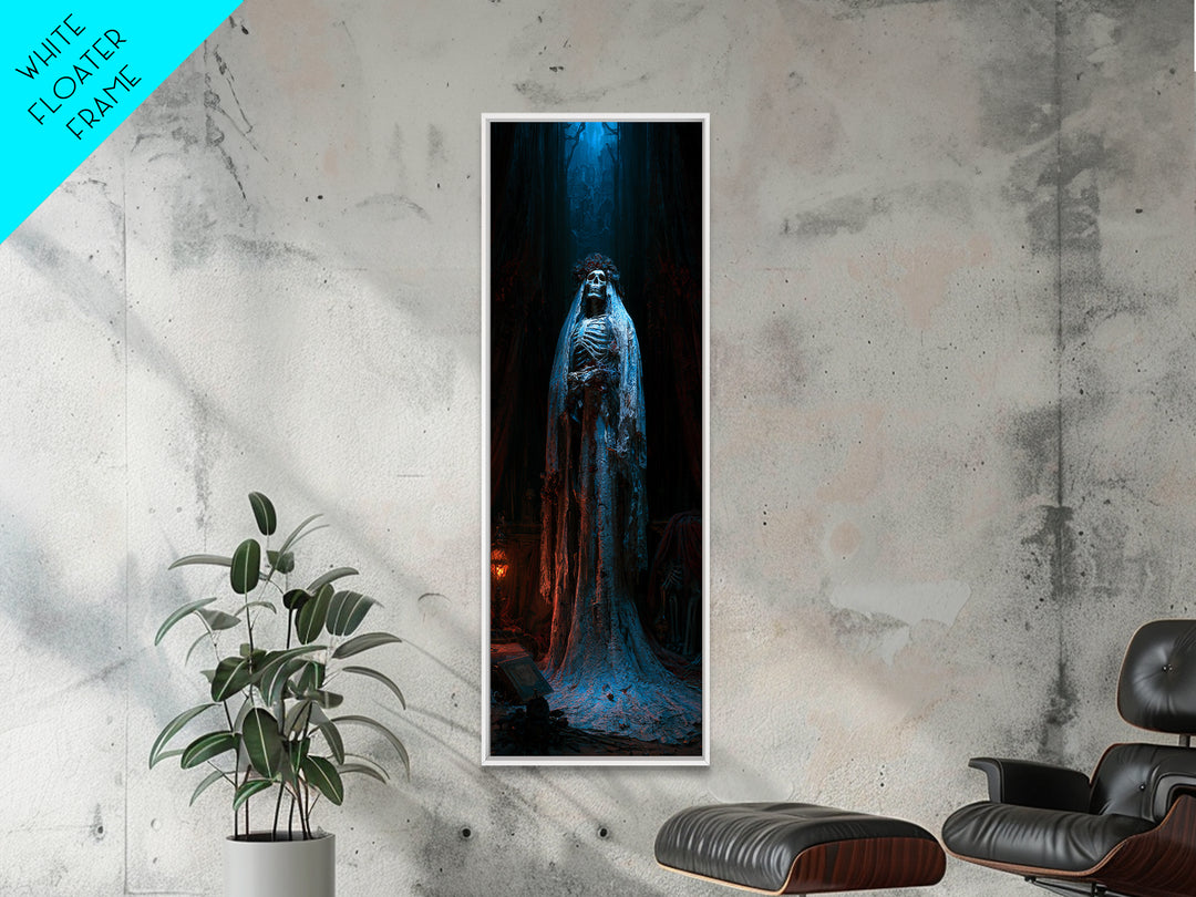 The Mourning Skeleton Bride, Victorian Skeleton Portrait, Tall Narrow Canvas Print, Classic Halloween Decor, Canvas Print