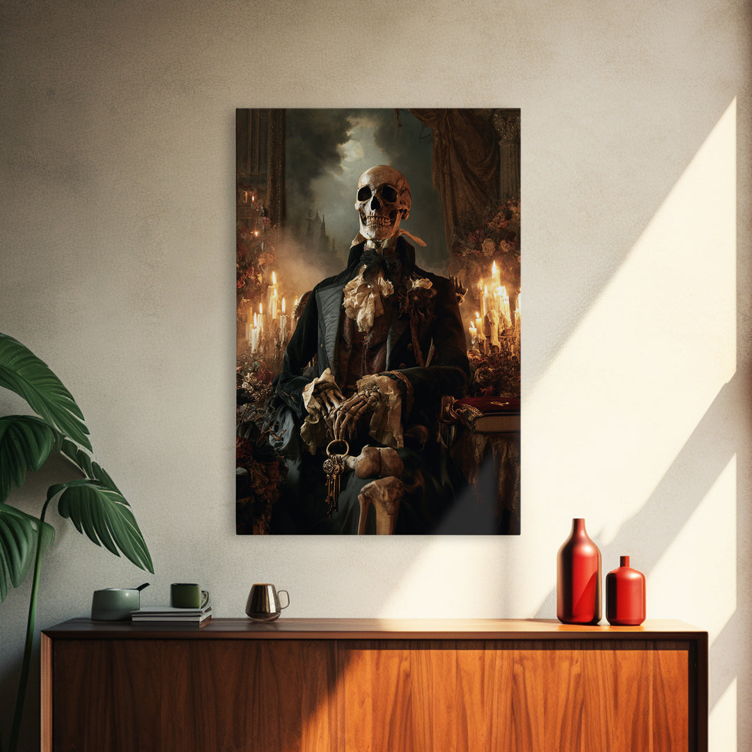 The Crypt Chamberlain, Victorian Skeleton Portrait, Vertical Canvas Print, Antique Style Decor, Gothic Wall Decor, Classic Monster Art