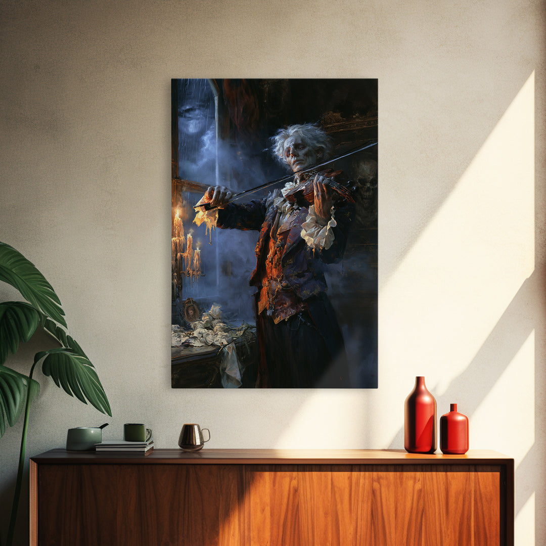 The Phantom Violinist, Victorian Phantom Portrait, Vertical Canvas Print, Macabre Home Decor, Gothic Wall Decor, Classic Monster Art