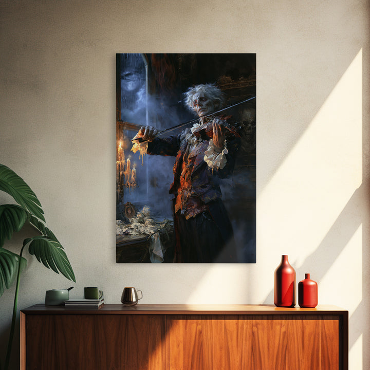 The Phantom Violinist, Victorian Phantom Portrait, Vertical Canvas Print, Macabre Home Decor, Gothic Wall Decor, Classic Monster Art