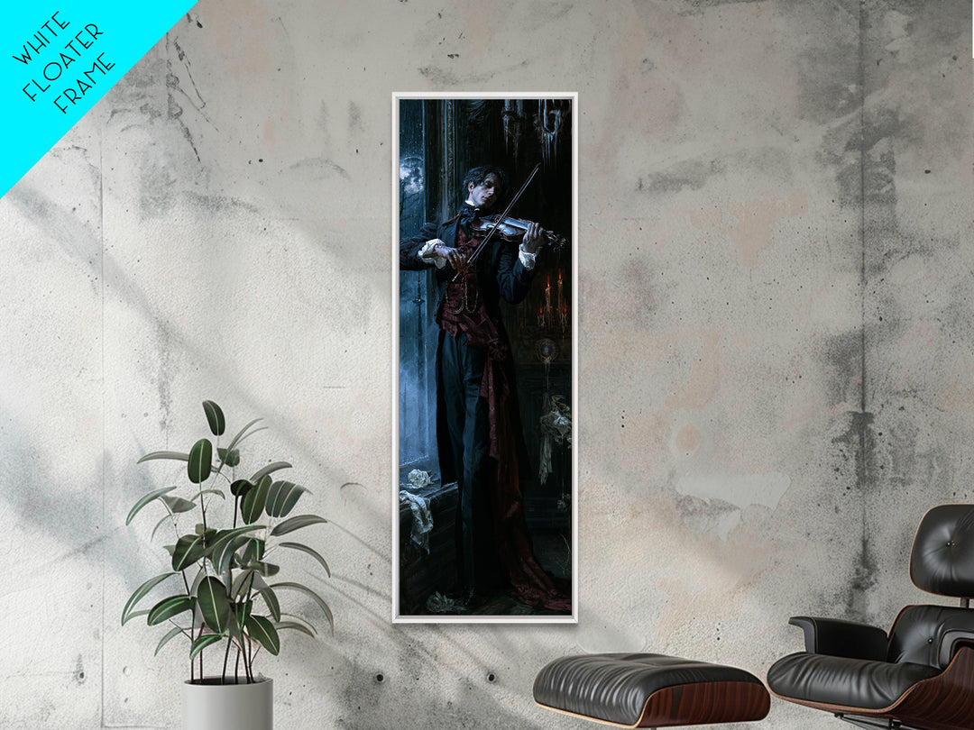 The Phantom Violinist, Victorian Phantom Portrait, Tall Narrow Canvas Print, Classic Halloween Decor, Classic Monster Art