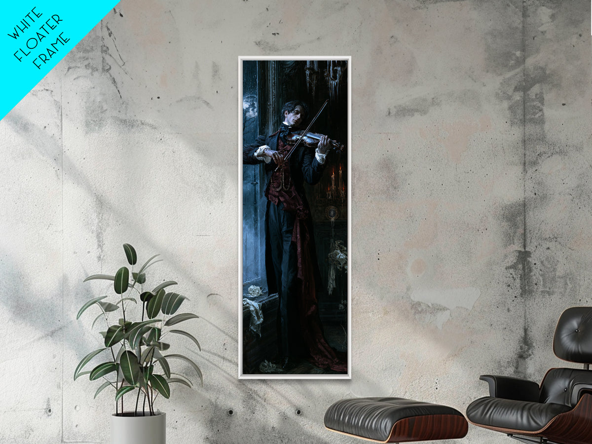 The Phantom Violinist, Victorian Phantom Portrait, Tall Narrow Canvas Print, Classic Halloween Decor, Classic Monster Art