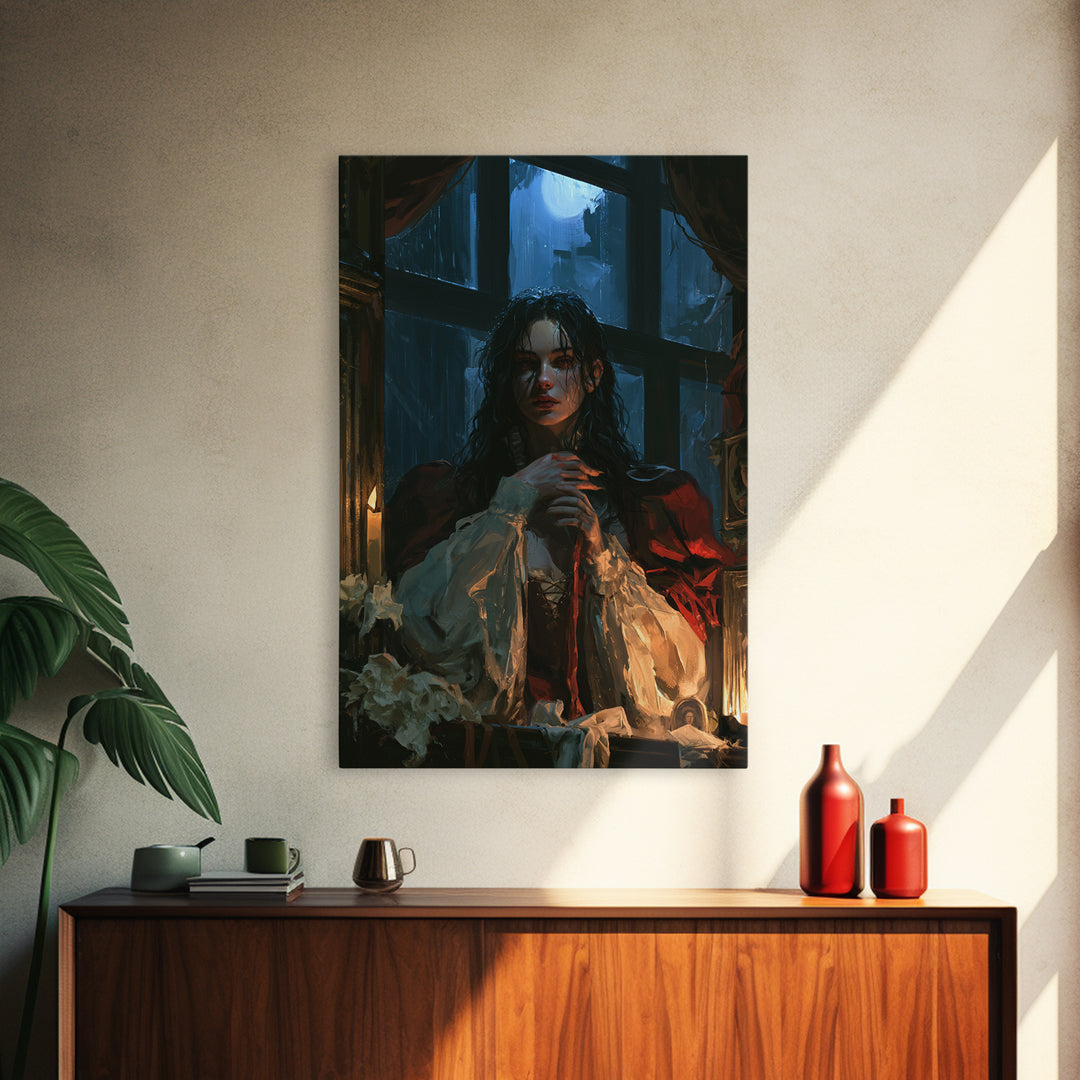 The Lake House Wraith, Victorian Phantom Portrait, Vertical Canvas Print, Antique Style Decor, Halloween Portrait Art, Classic Monster Art