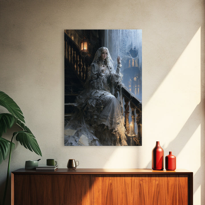 The Frosted Window Shade, Victorian Phantom Portrait, Vertical Canvas Print, Dark Academia Decor, Antique Horror Decor, Classic Monster Art